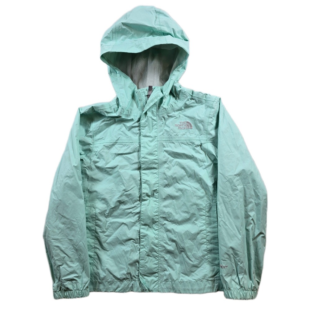 The North Face HyVent Jacket Girls Small 7/8 Mint Green Hooded Shell Wind Rain